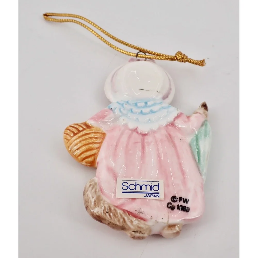 1983 Schmid Porcelain Female Kitten Ornament with Pink Coat